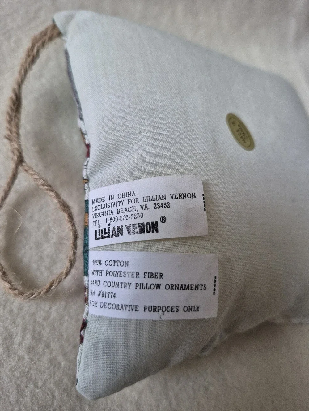 Lillian Vernon Country Pillow Christmas Ornaments-set of 7 100% Cotton